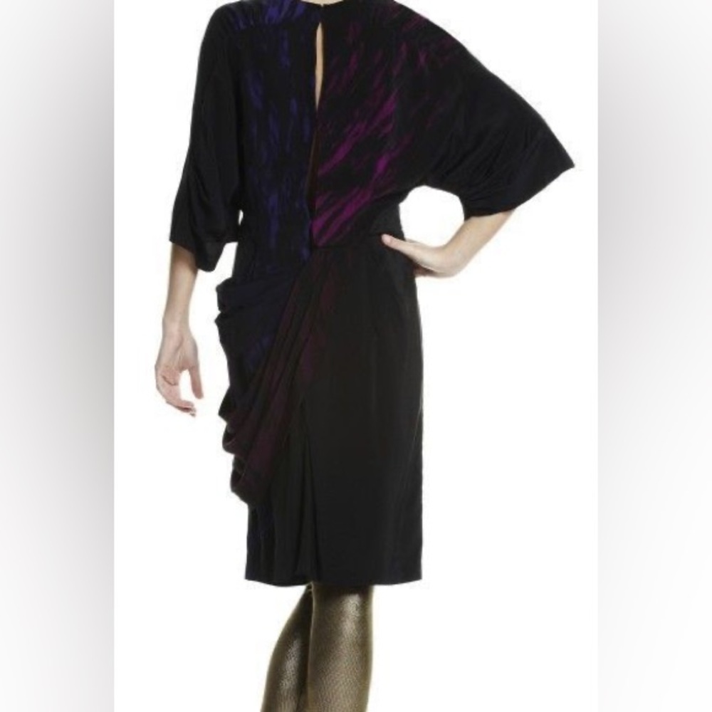 BCBG MAXAZRIA Runway Twisted Waist Plumberry Combo Draped Silk Dress - Picture 3 of 12
